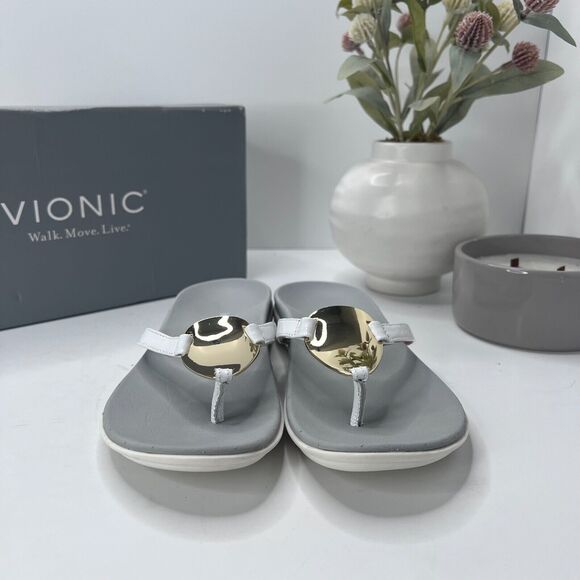 Vionic Raysa Leather Slip On Sandals White/Grey H9679L1100 Women's US 5 M - Picture 2 of 10